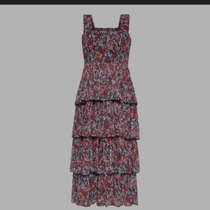 Ganni Georgette Tiered Pleated Midi Dress